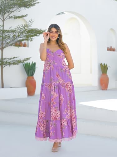 Divena Purple Shoulder Strap Cotton Dress