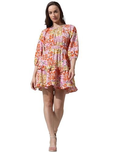 ONLY Women Printed Polyester Above Knee Multicolor Tiered Dress