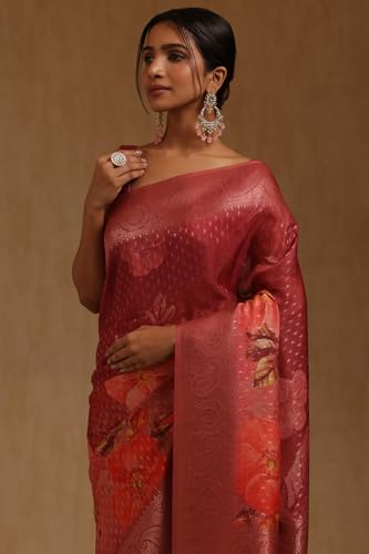 Soch Womens Onion Pink Dola Silk Floral Zari Woven Saree