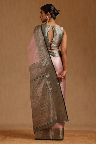 Soch Womens Pink Silk Blend Zari Woven Saree