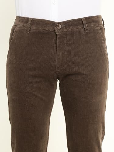 Hancock Men Cotton Solid Slim Fit Trousers Brown Size 30, Ideal for Work and semi Formal Occasions, Comfortable Stretch Waistband, Classic Silhouette with Modern Comfort