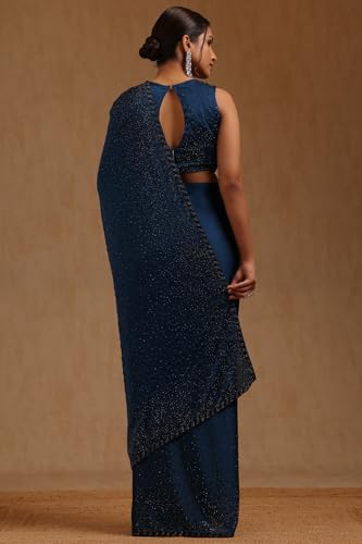 Soch Womens Blue Crepe Saree With Stone Work