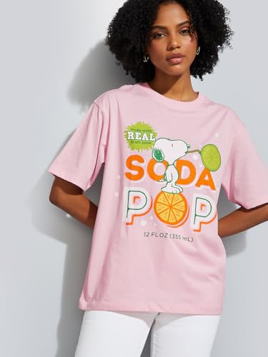 Max URB_N Women Peanuts Print Oversized T-Shirt (Pink_XL)