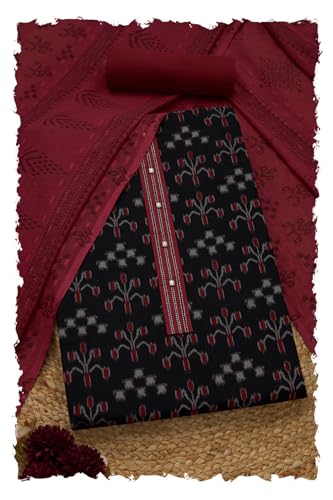 Soch Womens Black Cotton Ethnic Motifs Unstitched Dress Material