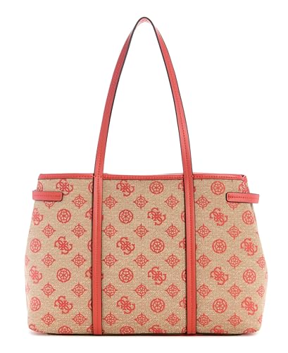 GUESS Coral Red Logo Printed Beyza Girlfriend Tote Bag