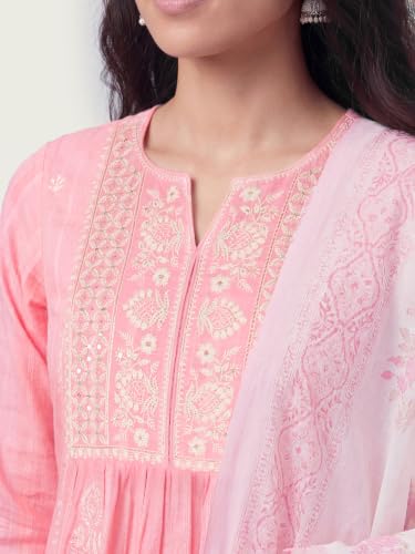 Max Women Embroidered A-line Kurta Set(Pink_S)