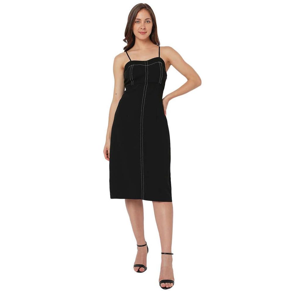 VERO Moda Solid Polyester Short Sleeves Women's Knee Length Dress (Black, XS)
