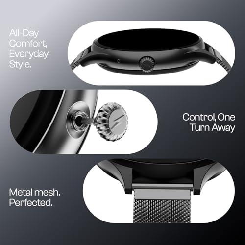 Fire-Boltt Phoenix Air Smart Watch 1.26” Round Display, Rotating Button, Wireless Charging, Ultra Lightweight Metal Body, Bluetooth Calling, Smartwatch with Silicone & Mesh Steel Straps Onyx Black