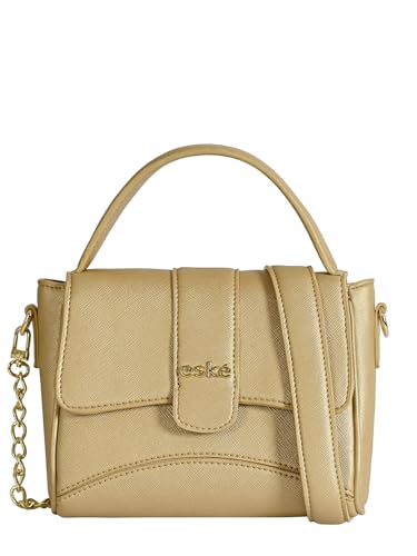 eske Anastasia Vegan Leather Satchel (Gold Saffiano)