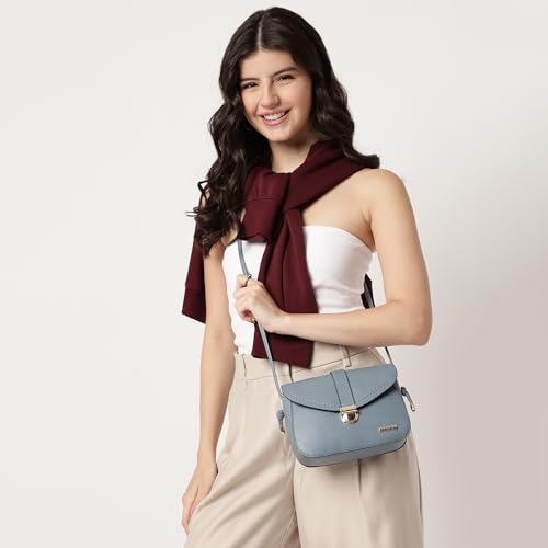 Fastrack BuckleUp Sling | Faux-Leather Women’s Handbag | Blue Bag with Buckle & Zipper Closure | Everyday Casual Carry