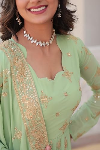 Fashion Basket Havy Georgette Embroidered Anarkali Dress for Women Green