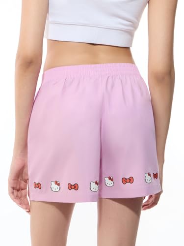 The Souled Store Hello Kitty: Pretty Kitty Women and Girls Elastic Waistband Pink Graphic Printed Cotton Regular Fit Lightweight Everyday All-Season Comfortable Lounge Boxer Shorts