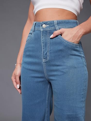 Miss Chase Women's Wide-Leg High-Rise Regular-Length Stretchable Denim Jeans (MCAW25DEN62-54-456-36, Cornflower Blue, 36)