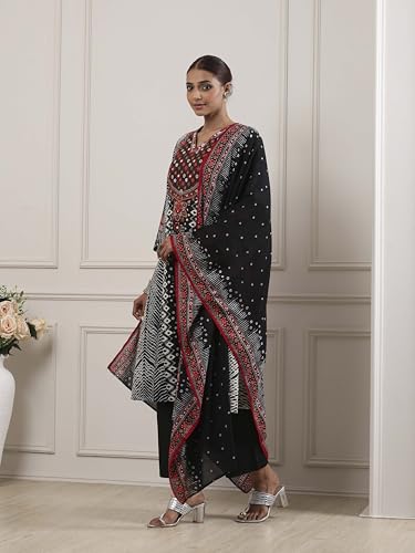 Biba Women Black Cotton Straight Suit Set_34