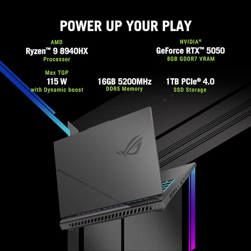 ASUS ROG Strix G16,Smartchoice, AMD Ryzen 9 8940HX, Gaming Laptop(RTX 5050-8GB/16GB RAM/1TB SSD/FHD+/16"/165Hz/90Whr/Windows 11/M365 Basic (1Year)*/Office Home 2024/Eclipse Gray/2.5 Kg) G614PH-RV033WS