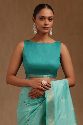 Soch Womens Turquoise Blue Tussar Woven Design Saree