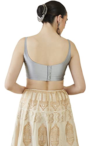 Soch Satin Womens Grey Taffeta Solid Sleeveless Blouse