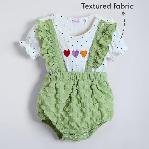 Hopscotch Girls Short Sleeves White Heart Embroidered Bodysuit For Ages (9-12 Months)