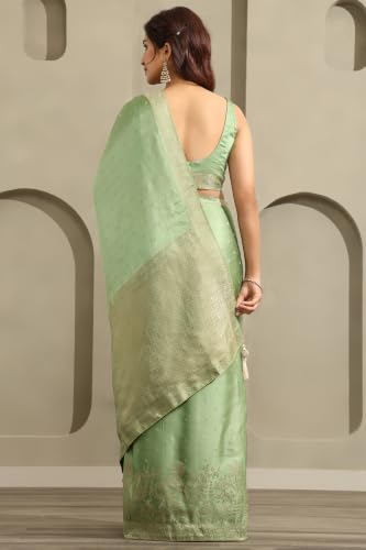 Soch Womens Olive Satin Botanical Zari Woven Saree
