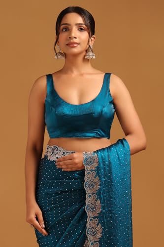 Soch Womens Blue Fendy Organza Embellished Saree With Stone Work