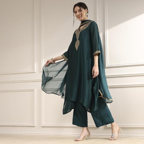 Biba Women Green Polyester Straight Yarndyed Suit Set_40
