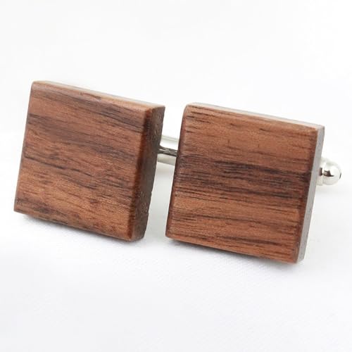 Peluche Walnut Stripes Teak Wood Silver Colored Cufflink and Tie Pin Set for Men