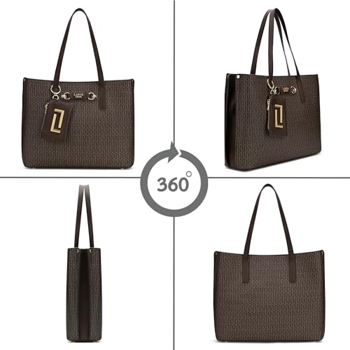 Lavie Luxe Women's Monogram Chloe 3 Compartment Tote Handbag | Tote Bag For Work | Ladies Purse | Stylish Shoulder Bag | Gift For Women