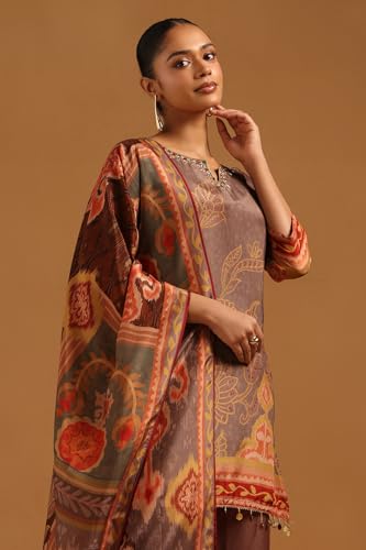 Soch Womens Earth Crepe Botanical Salwar Suit With Mirror & Cutdana