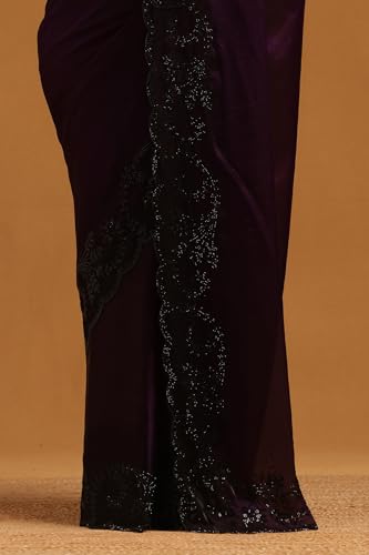 Soch Womens Purple Fendy Organza Saree With Stone Work