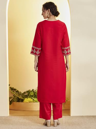 BIBA Poly Viscose Solid Straight Festive Kurta With Palazzo And Dupatta