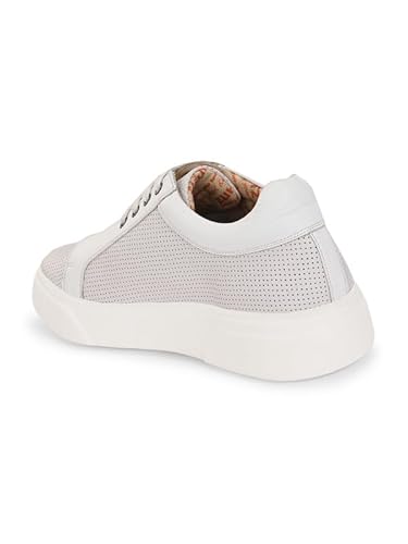 HITZ Men's White Leather Casual Lace Up Sneaker - UK 7
