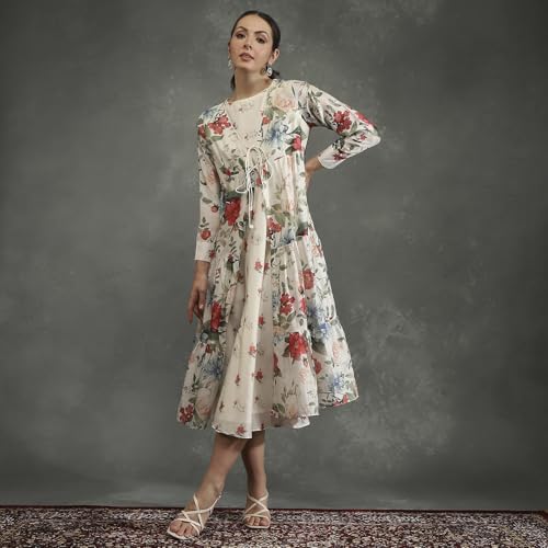 BIBA Women's Cotton Blend Mini Dress (CKD10954AW24IVRY_Ivory