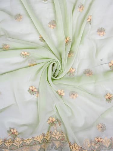 Ada Hand Embroidered Lucknowi Chikankari Unstitched Georgette Dress Material Suit Piece with Dupatta for Women 01A896014 Pista Green