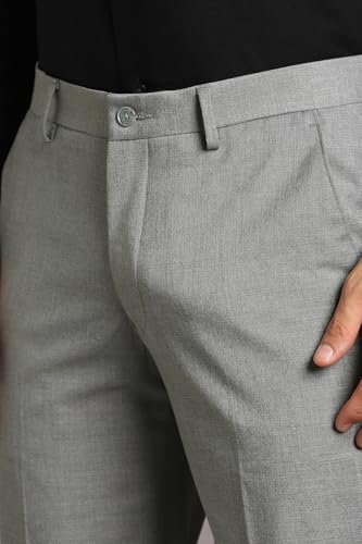 Louis Philippe Men Grey Textured Flat Front Formal Trousers