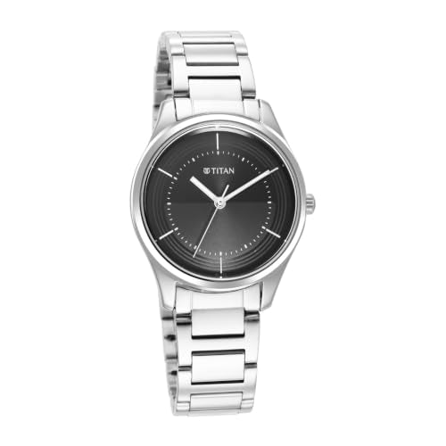 Titan Plain 3 Hands Work Wear Black Round Dial Steel Colour Stainless Steel Strap Womens Watch - NR2639SM03