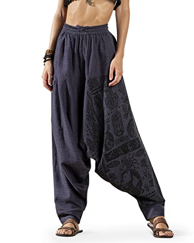 The Veshti Company Cotton Hippie Harem Pants For Women's Baggy Yoga Regular Jogger Oversized Boho Aladdin Pant, Blue - Tribal Stone, L