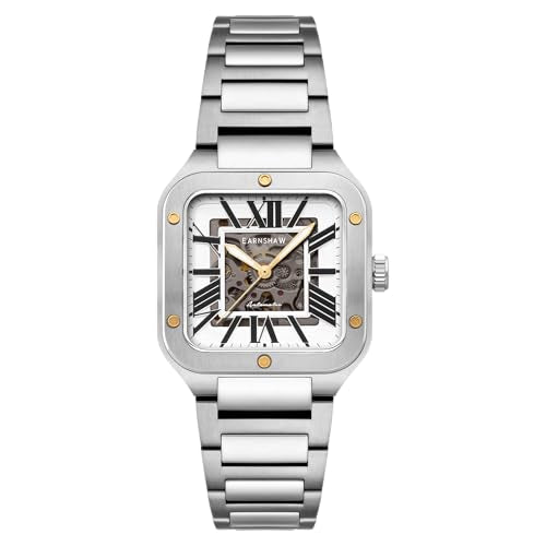 Thomas Earnshaw Men's 36.5mm Engineer Lennox Skeleton Automatic Watch with Solid Stainless Steel Bracelet ES-8303, Silver Brown