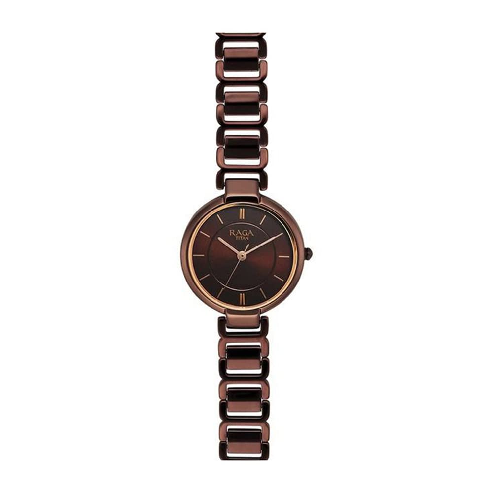 Titan Raga Women's Allure: Brown Dial with Designer Metal Strap Analog Watch-2608QM02/NT2608QM02