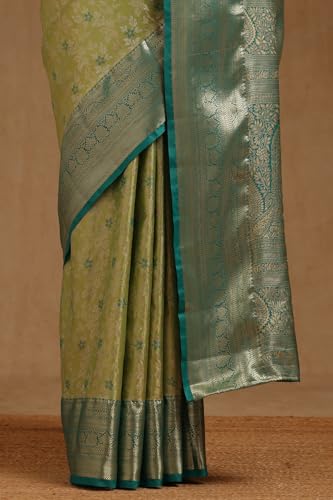 Soch Womens Light Green Silk Blend Floral Zari Woven Saree