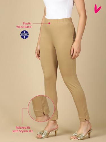 Lux Cozi PYNK Women's Solid Premium Cotton Lycra Kurtipant with Side Pocket_COZI_PYNK_KURTIPANT_102_FS_1PC Khaki
