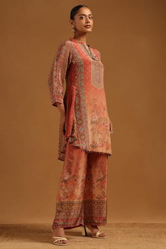 Soch Womens Rust Crepe Ethnic Motifs Co-Ords Set With Beads