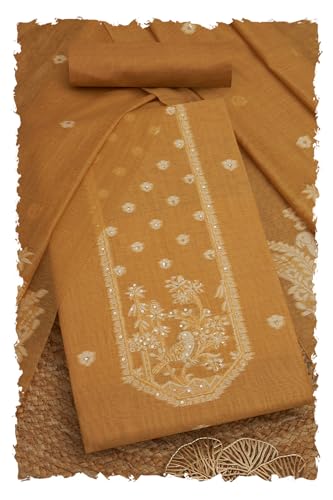 Soch Womens Mustard Chanderi Woven Design Unstitch Dress Material With Sequins