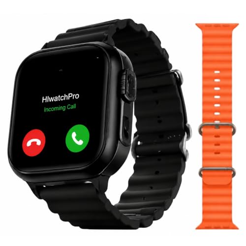 Mens & Womens Smartwatch | Bluetooth Calling | 1.99" HD Touch Display | 1-Game | Calculator | Calander | Fitness & Sports Mode | Waterproof | Change Wallpaper | B+C4 | (Black/Orange Straps)