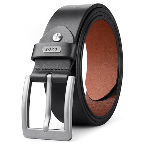 ZORO Men's Genuine Leather Black Belt for men - Casual formal belt for men - Black color LQBK-04