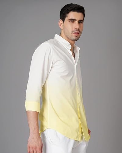 British Club Men's Ombre-Dyed Slim Fit Shirt | Button-Down Shirt for Men | Soft and Comfortable Cotton Fabric | Trendy Ombre Dye Effect | Long Sleeve Shirt | Ideal for Casual wear | Yellow S