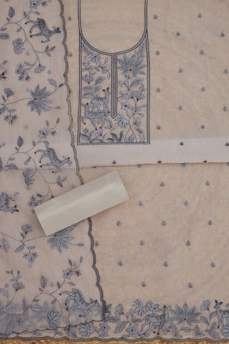 Soch Womens Beige Crushed Tissue Embroidered Unstitch Dress Material With Thread Work