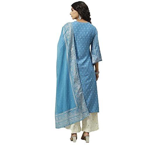 Biba Rayon Women's Ethnic Blue Kurta Suit Set (Size_S), small