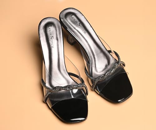 LOUIS STITCH Women’s Slip-On Transparent Pointed Heel Sandals | Open Toe Black Stylish Stiletto Heel Sandal for Ladies, Fashionable and Comfortable Sandal | LSOF-LDPH-SLGSJB | UK-6