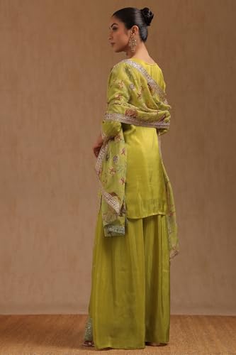 Soch Womens Yellow Tissue Zari Woven Suit Set Sequins