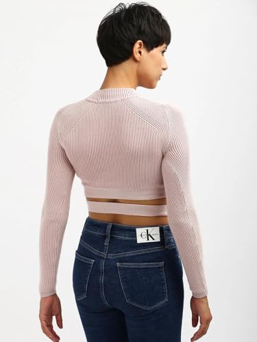 Calvin Klein Jeans Women's Modal Mock Neck Sweater (J222945TF6_Sepia Rose